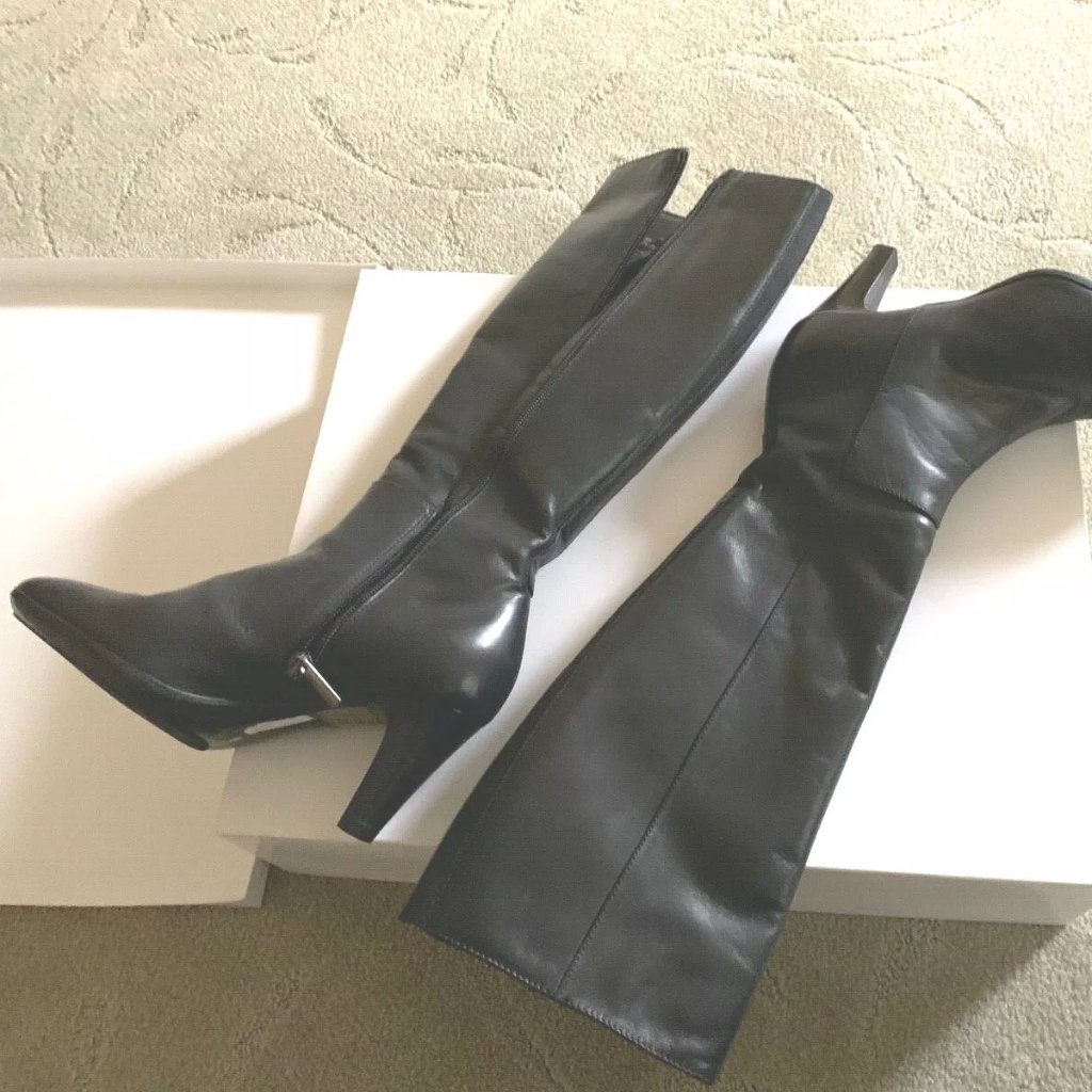 Aquatalia Darcy Black Leather Knee High Boots/Booties Made In Italy